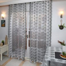 NASANDECO 抓皺刺繡蕾絲窗簾, 灰色