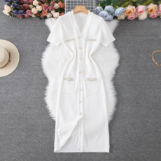 小香風釘珠重工連身裙, 白色