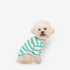 TUSTUS 狗狗條紋羅紋T恤, 綠色, 1個