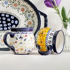 프라카 항아리 머그컵 중 350ml 2종 세트, 프리지아 + 믹스플라워, 1세트