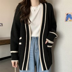 DMELD 女款條紋針織長袍長版開襟衫