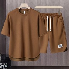 Goodif 男士圓領短袖T恤開衩運動短褲套裝運動服套組