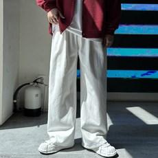 Meosidda 男士短版雙褶鬆緊帶純棉寬褲