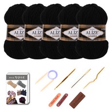 마마니트알리제 라나골드 실 5p 목도리 DIY 세트, 1세트, 60 블랙