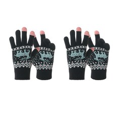 Naya Style 成人防寒魯道夫刺繡智慧型手機觸控毛絨手套 DM-1-1 2件組, 黑色