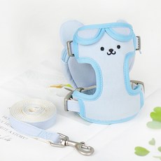 랜보어 반려동물 컬러베어 백팩 하네스 + 리드줄 세트, 블루, 1세트