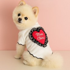 그루밍댕이 반려동물 몽쉐르 하트 티셔츠, 화이트, 1개