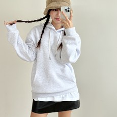 토마토팩토리 여성용 오버핏 데일리 무지 기모 보온 후드 티셔츠