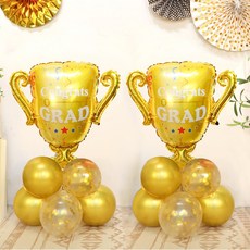 WOW PARTY KOREA 畢業氣球柱獎盃DIY套組, 1個, 金色(30cm氣球) + 金色亮片(30cm氣球) + 獎盃(鋁箔氣球)