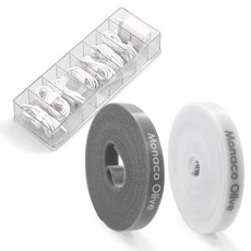 MONACO OLIVE 魔鬼氈束帶2種 + 分格線材整理收納盒, 1套, 白色 + 灰色(束帶) + 透明(收納盒)