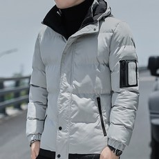 男款連帽拉鏈口袋科技羽絨外套 FC-2210616