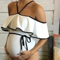 Riazhome白色蕾絲孕婦連身裙