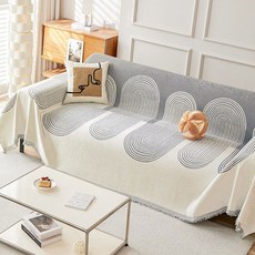 지앤와이 투톤 아치라인 프린지 소파커버 덮개 블랭킷, 그레이, 1개