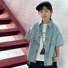 Starbean 男童印花丹寧寬鬆短袖襯衫