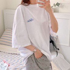 라라온 여성용 통기성 순면 라운드 캐쥬얼 오버핏 반팔 티셔츠 TSP527