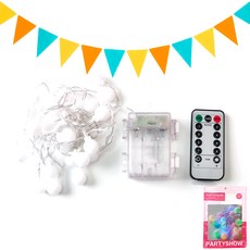 PARTYSHOW LED 櫻桃燈串 馬卡龍色 3m 30燈 + 毛氈三角派對掛旗 嘉年華套組, 1套, 馬卡龍(燈串), 嘉年華(三角掛旗)