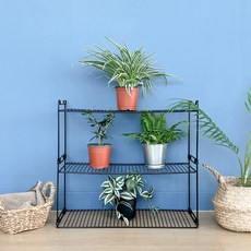 積木盆栽整理架 L 2入 + 底板套組, 黑色, 2層