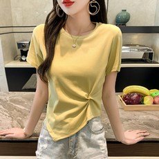 데이소이 여성용 통기성 유니크 꼬임 반팔 티셔츠