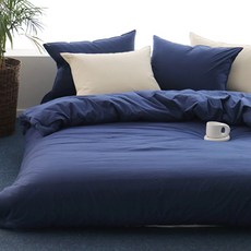 베이직톤 국내산 클래식 양면 바이오워싱 고밀도 80수 이불커버, 로얄네이비