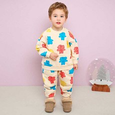 mollimelli 兒童彩色熊刷毛上下衣褲套裝