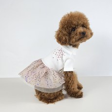 Grooming Dog 寵物浪漫字母印花星星蓬蓬裙洋裝, 白色