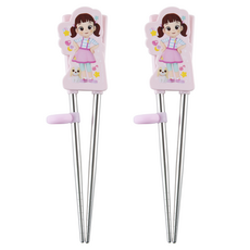 helloMothers Dalimi孩童不鏽鋼輔助筷 第2階段 2組, 粉色, 單品