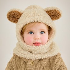 mollimelli 兒童保暖舒適小熊連帽圍脖