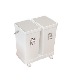 簡約移動式家用分類垃圾桶 2格款 20L+貼紙, 1個, 單色