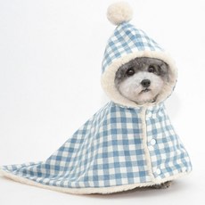 파스텔펫 체크패턴 반려동물 방울망토, 블루, 1개