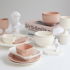 니코트 국내산 히어 핸드메이드 2인 와인잔 홈세트 14p, 식기 14종, 1개, 코튼아이보리 + 로즈베이지