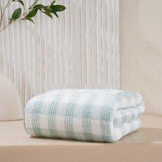 원이네 체크무늬 바스타월 극세사, 그린, 1개