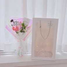 러블리팜 오로라빛 튤립 토퍼 꽃다발 + 쇼핑백 + LED 조명 + 졸업 토퍼 세트, 1개, 코랄 핑크