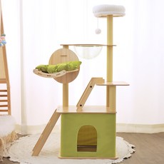 홍운 고양이 디럭스 캣타워 대형 Y18, 원목 + 그린, 1개