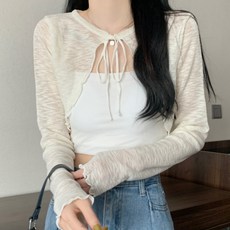 PEONIST 女款透膚長袖短版開襟衫