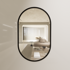 Madeu 黏貼式簡約壓克力鏡 硬塗層 長橢圓形 XL, 黑色