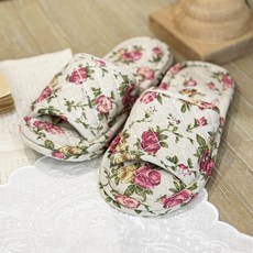 MaMaison 프렌치 퀼팅 플라워 거실 면 슬리퍼, 레드, 1개