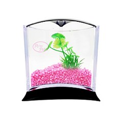 Rora Pet 三角魚缸+人造水草隨機出貨套組, 玫瑰粉