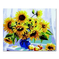 ADICO DIY 彩繪 藍色花瓶與向日葵 PS41, 混合色