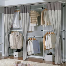 가화홈시스 대용량 6단 옷걸이 고급커튼형 행거 LB4600STC_G, 아이보리 + 검정 + 그레이