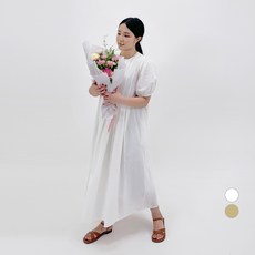 102102 女款大尺碼百褶長版連衣裙, 象牙