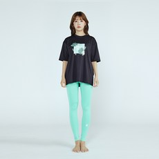 솔레일 여성용 하와이안 데이 루즈핏 래쉬가드 반팔 상의