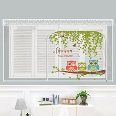 dashop 窗戶型拉鍊式EVA防風罩 幸福貓頭鷹 透明 300 x 165 cm + 魔鬼氈 10入, 1套