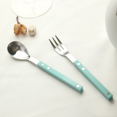 Bogen 韓國製 Mont Blanc Brisha 緞麵茶匙叉子組 薄荷藍, 1套, 茶匙 + 茶叉