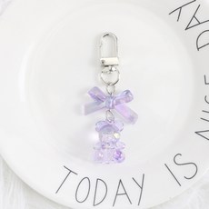 도림 영롱 리본 곰돌이 미니 자동차 키링, 1개, 퍼플