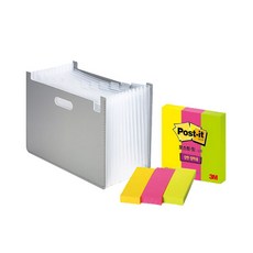 deLi 手風琴文件盒水平 + 便利貼 613 便箋 63951, 灰色（文件盒）, 1套