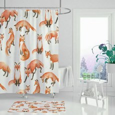 動物叢林浴簾 狐狸 180*120cm+窗簾掛鉤 12入, 1套