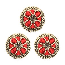 織帶絎縫緞面編織鈕扣 18mm, 3個, 金色紅色