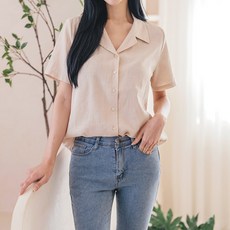 디어로라 여성용 통기성 린넨 오픈 반팔 블라우스 셔츠