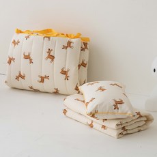 MerryTwoTwo 莫代爾分離式午睡棉被枕頭薄墊組, 小鹿款