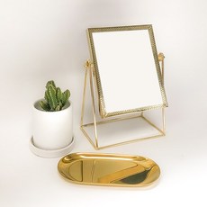윈프라이스 탁상 스탠드 화장거울 사각타입 + 트레이 S 세트, 골드